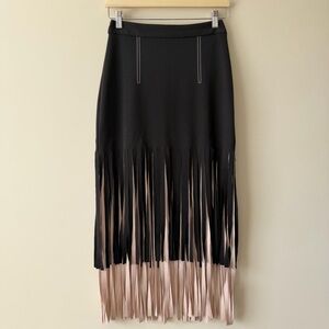 Black and Beige Fringe Skirt